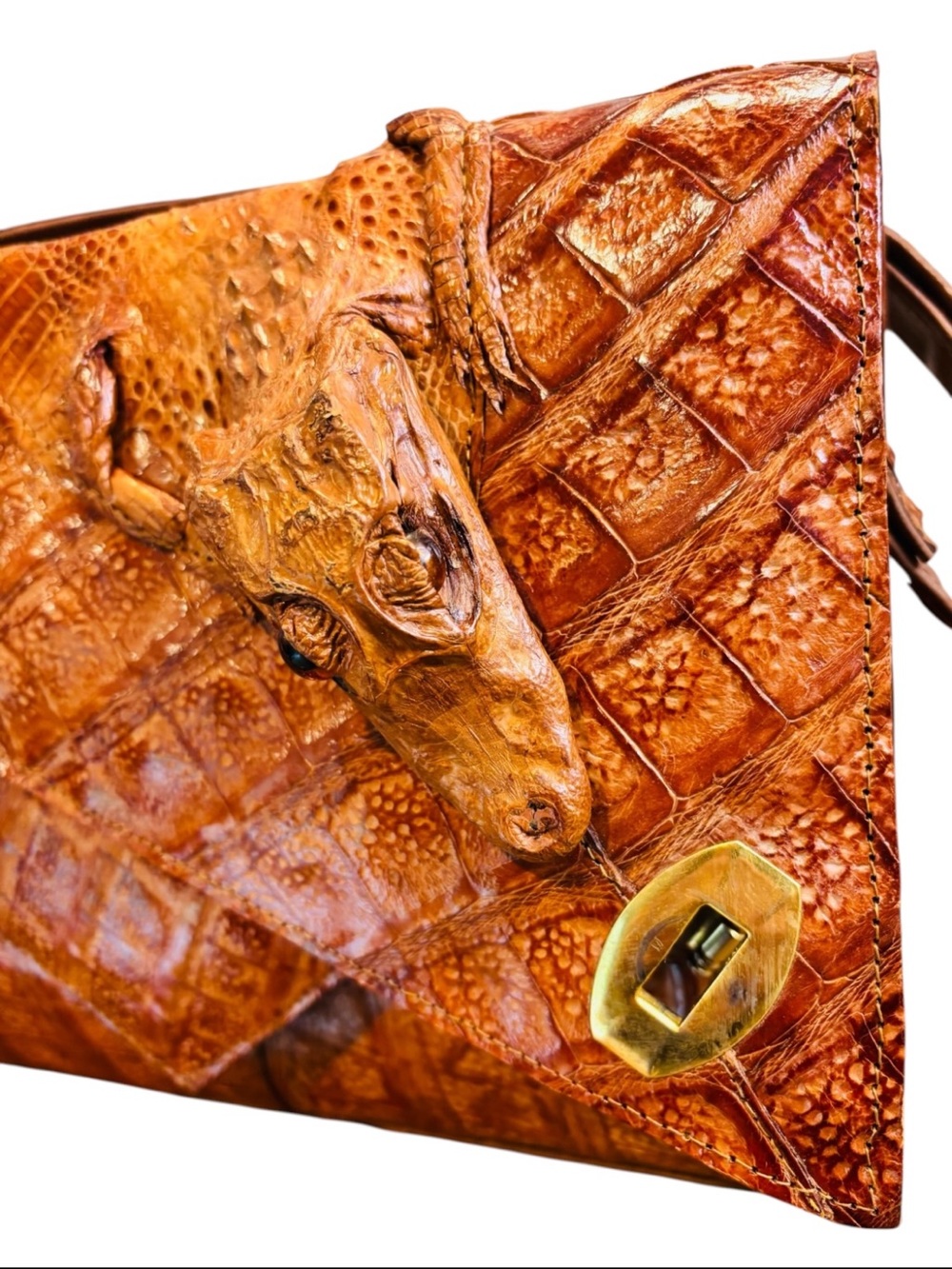 Vintage Crocodile Skin Shoulder Bag in Rich Brown - Picture 8 of 11